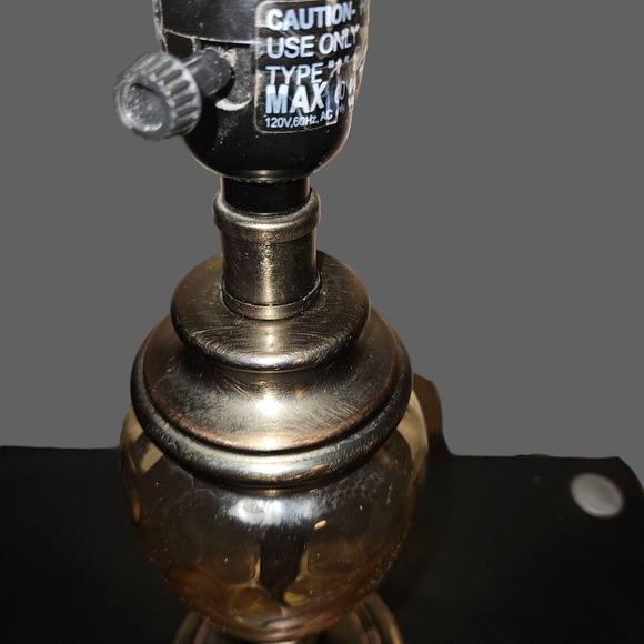 Amber Glass & Bronze Metal Table Lamp 14" Vintage Style Accent Light - Picture 5 of 6